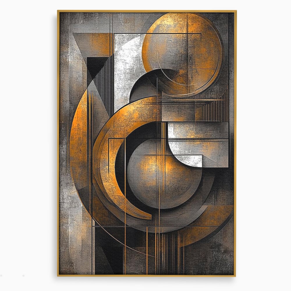 Leinwand Premium Canvas Wall Art, LuxCanva® C1298, Der Kreis, der die Welt hält, Abstrakt, Gold, Schwarz, Grau, Geometrie, Atmen, Gleichgewicht, Schwerkraft, Ritual, Ruhe, Stabilität, Materie, Büro, Wohnen, Schlafzimmer