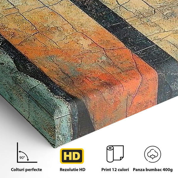 Tablou Canvas Premium, LuxCanva® C1300, Privirea dintre ziduri, Geometrie, Culori, Abstract, Auriu, Portret, Ochi, Gratii, Privire, Fereastra, Identitate, Fragmentat, Visare, Birou, Living, Dormitor