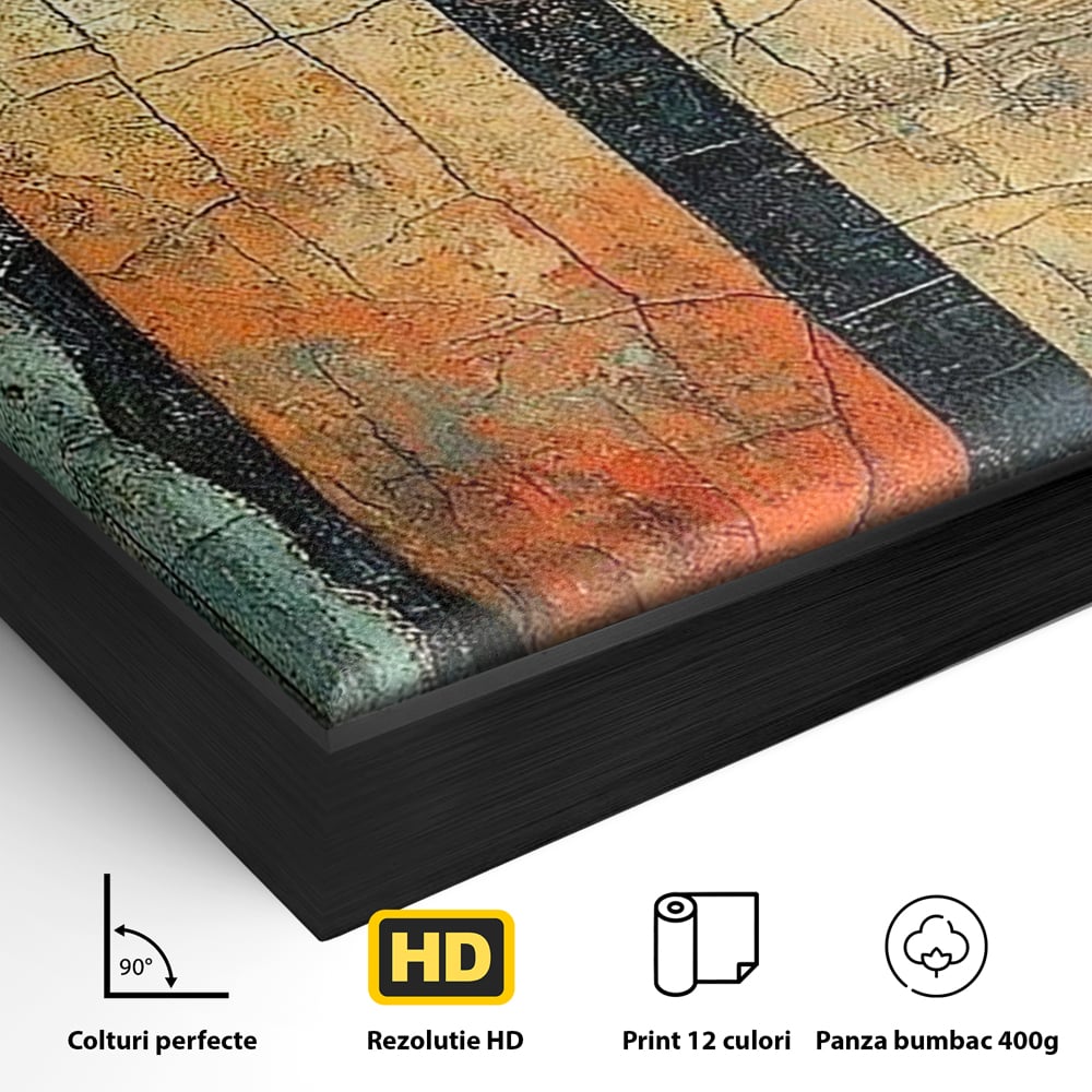 Tablou Canvas Premium, LuxCanva® C1300, Privirea dintre ziduri, Geometrie, Culori, Abstract, Auriu, Portret, Ochi, Gratii, Privire, Fereastra, Identitate, Fragmentat, Visare, Birou, Living, Dormitor