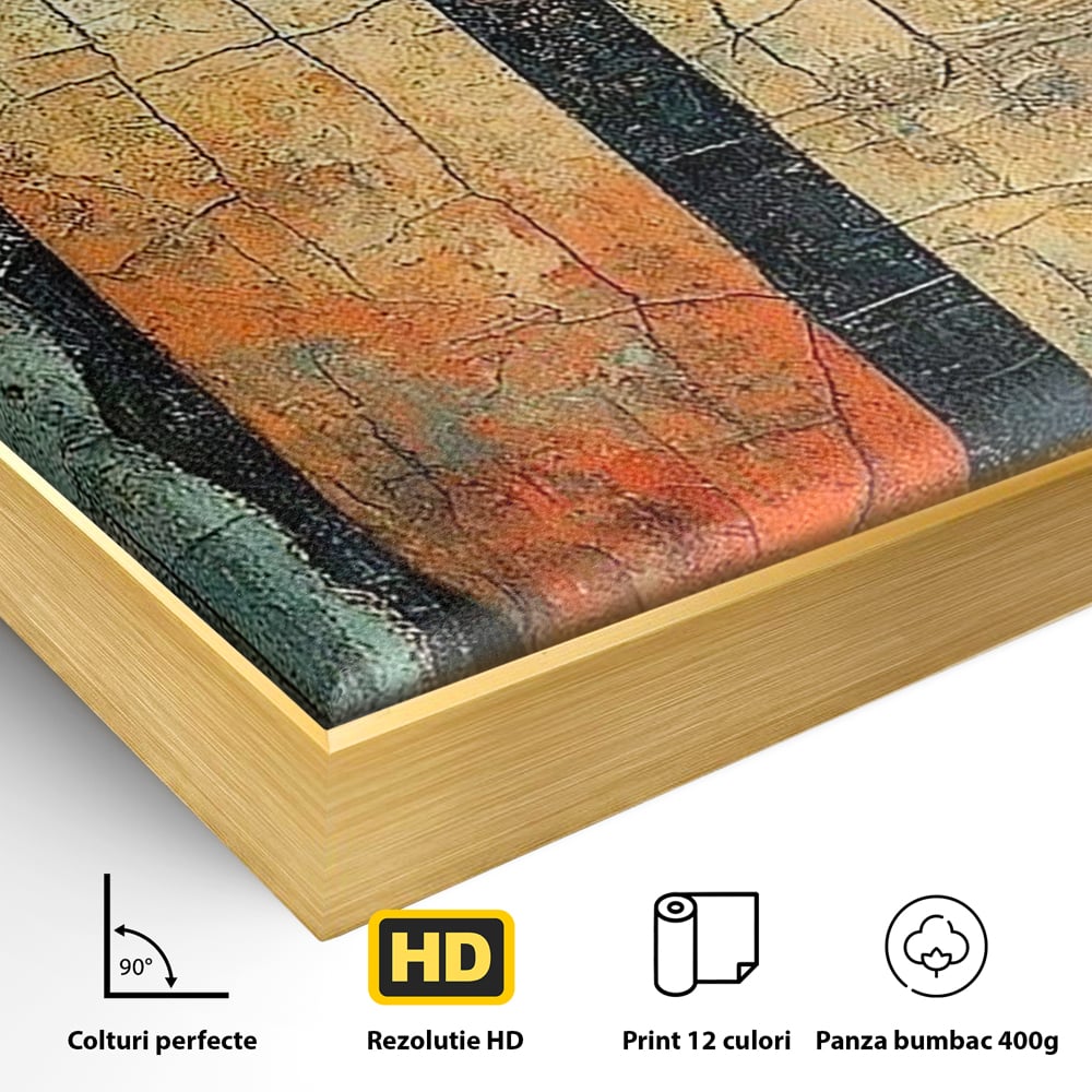 Tablou Canvas Premium, LuxCanva® C1300, Privirea dintre ziduri, Geometrie, Culori, Abstract, Auriu, Portret, Ochi, Gratii, Privire, Fereastra, Identitate, Fragmentat, Visare, Birou, Living, Dormitor