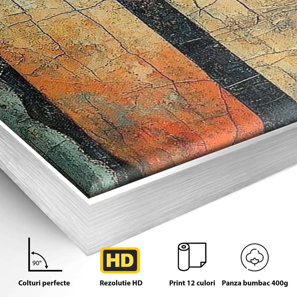 Tablou Canvas Premium, LuxCanva® C1300, Privirea dintre ziduri, Geometrie, Culori, Abstract, Auriu, Portret, Ochi, Gratii, Privire, Fereastra, Identitate, Fragmentat, Visare, Birou, Living, Dormitor