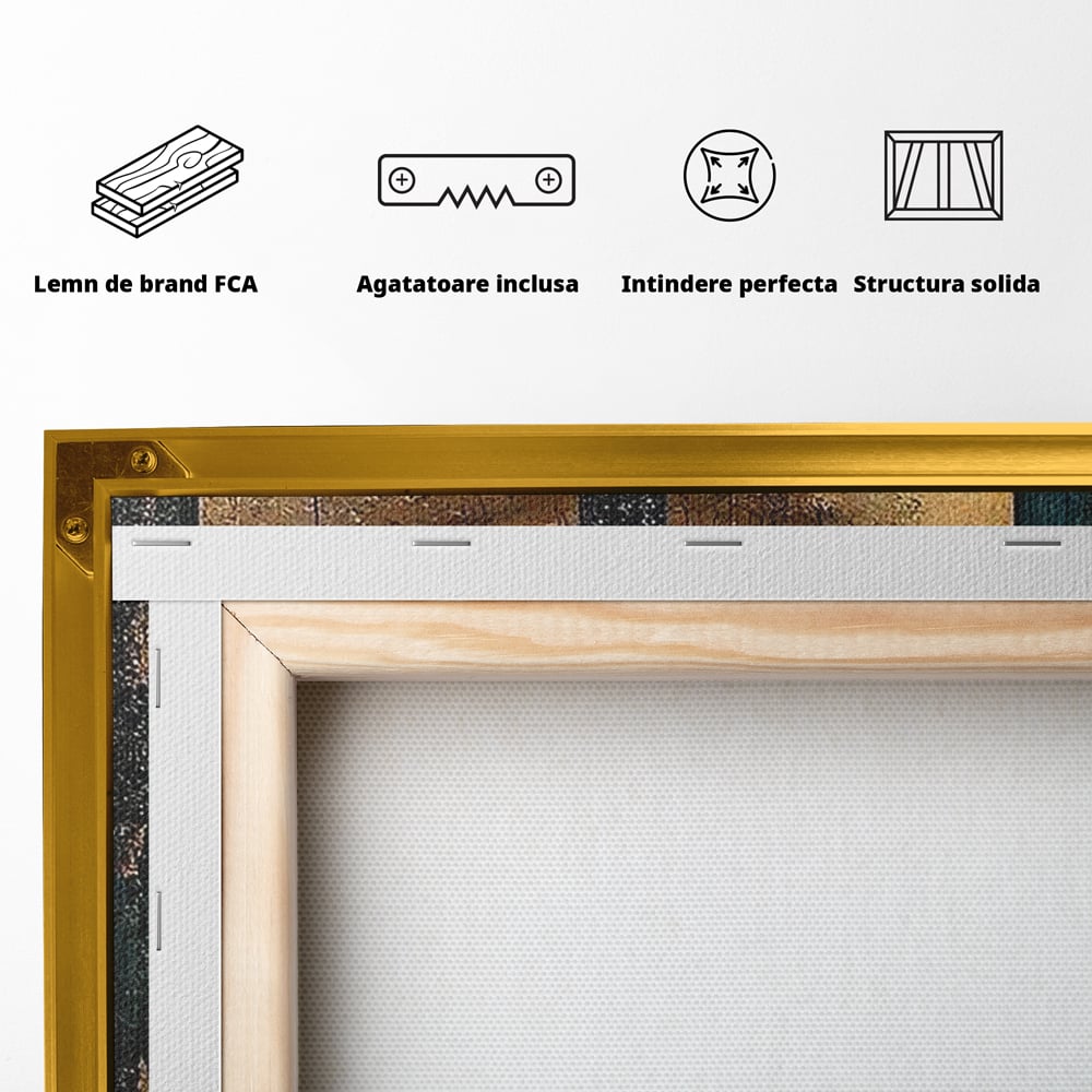 Tablou Canvas Premium, LuxCanva® C1300, Privirea dintre ziduri, Geometrie, Culori, Abstract, Auriu, Portret, Ochi, Gratii, Privire, Fereastra, Identitate, Fragmentat, Visare, Birou, Living, Dormitor