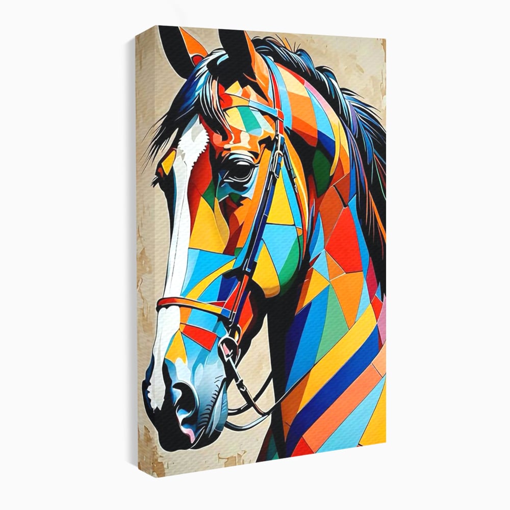 Tablou Canvas Premium, LuxCanva® C1301, Calul din lumina, Geometrie, Culori, Abstract, Armasar, Herghelie, Curcubeu, Calaret, Noblete, Forta, Gratie, Natura, Eleganta, Birou, Living, Dormitor
