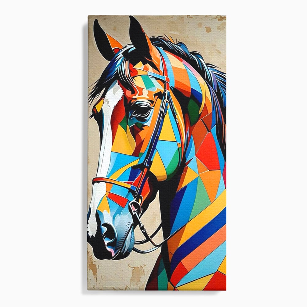 Tablou Canvas Premium, LuxCanva® C1301, Calul din lumina, Geometrie, Culori, Abstract, Armasar, Herghelie, Curcubeu, Calaret, Noblete, Forta, Gratie, Natura, Eleganta, Birou, Living, Dormitor