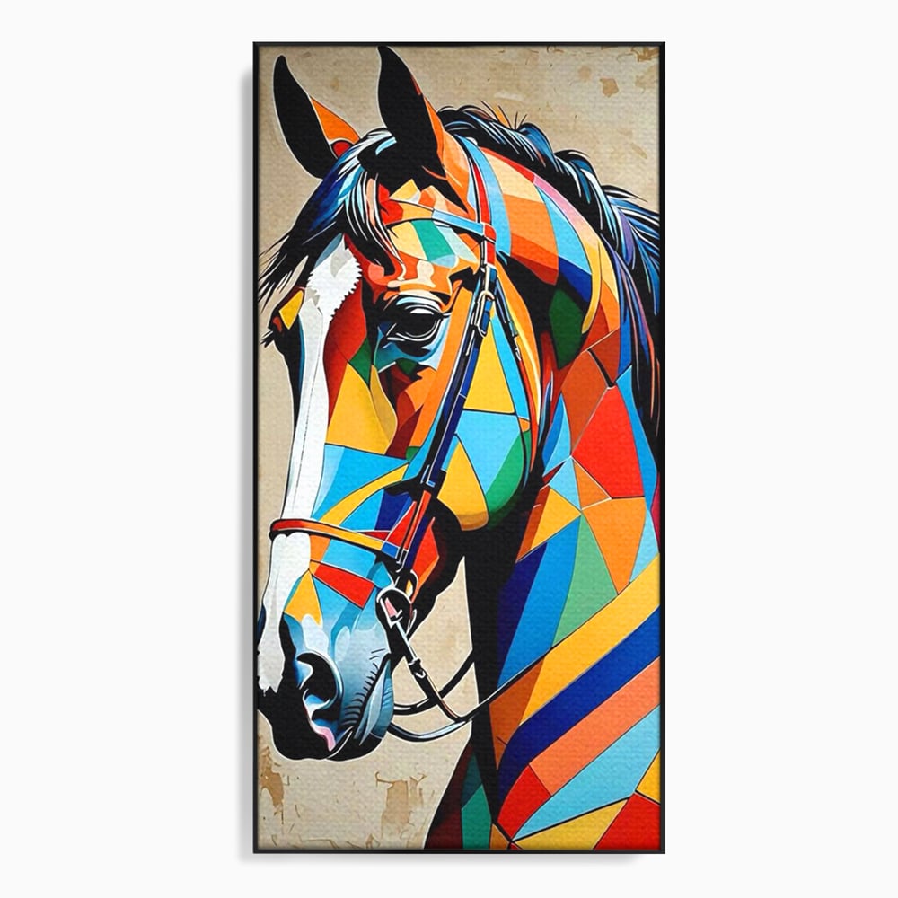 Tablou Canvas Premium, LuxCanva® C1301, Calul din lumina, Geometrie, Culori, Abstract, Armasar, Herghelie, Curcubeu, Calaret, Noblete, Forta, Gratie, Natura, Eleganta, Birou, Living, Dormitor
