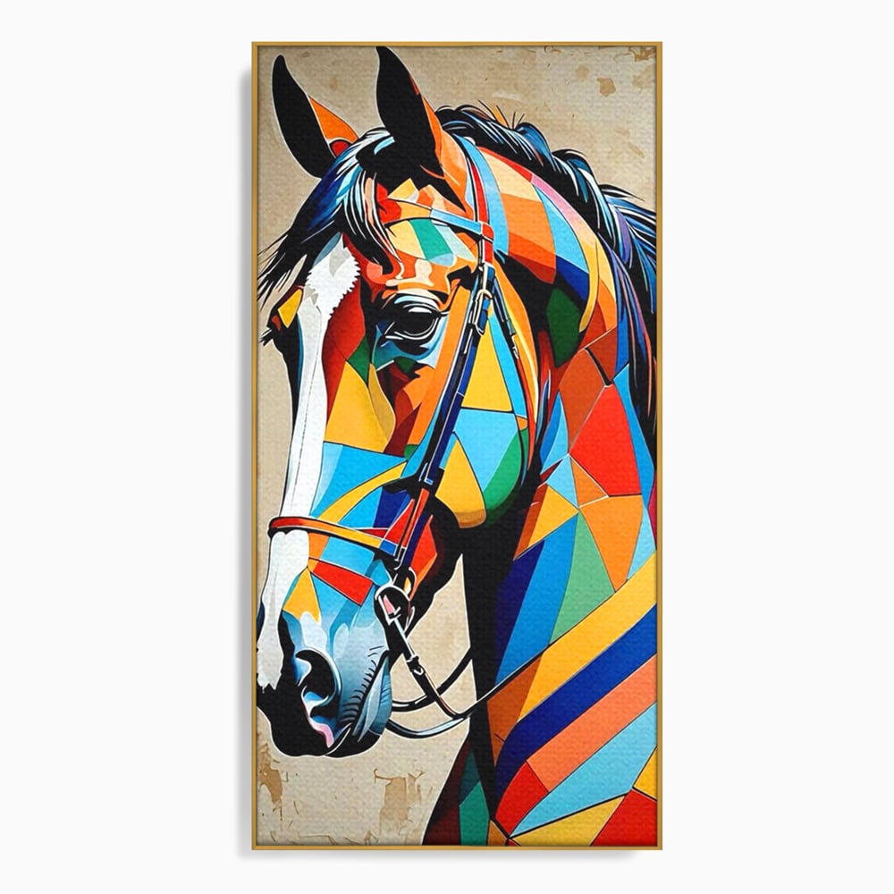 Tablou Canvas Premium, LuxCanva® C1301, Calul din lumina, Geometrie, Culori, Abstract, Armasar, Herghelie, Curcubeu, Calaret, Noblete, Forta, Gratie, Natura, Eleganta, Birou, Living, Dormitor