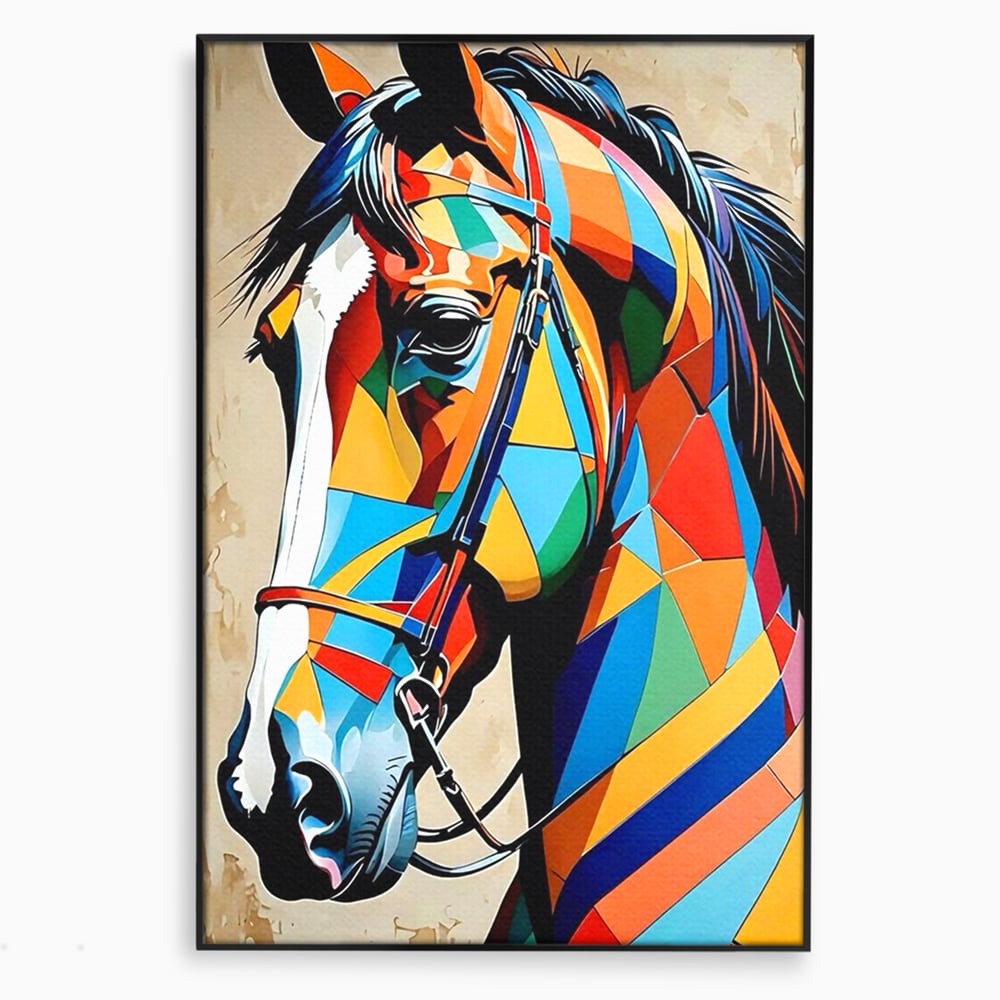 Tablou Canvas Premium, LuxCanva® C1301, Calul din lumina, Geometrie, Culori, Abstract, Armasar, Herghelie, Curcubeu, Calaret, Noblete, Forta, Gratie, Natura, Eleganta, Birou, Living, Dormitor