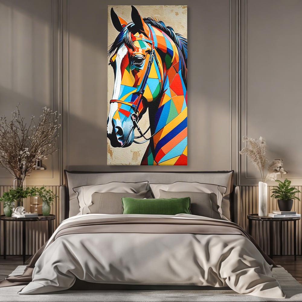 Tablou Canvas Premium, LuxCanva® C1301, Calul din lumina, Geometrie, Culori, Abstract, Armasar, Herghelie, Curcubeu, Calaret, Noblete, Forta, Gratie, Natura, Eleganta, Birou, Living, Dormitor
