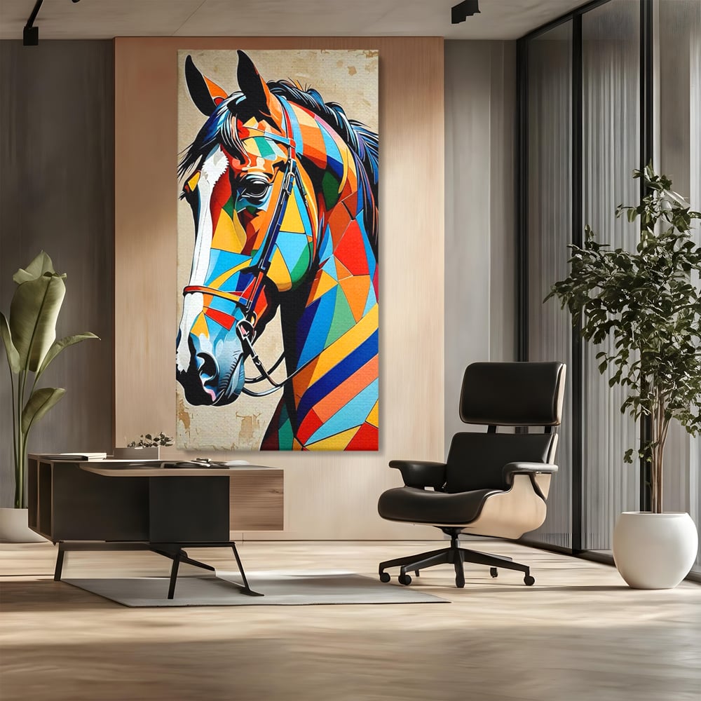 Tablou Canvas Premium, LuxCanva® C1301, Calul din lumina, Geometrie, Culori, Abstract, Armasar, Herghelie, Curcubeu, Calaret, Noblete, Forta, Gratie, Natura, Eleganta, Birou, Living, Dormitor
