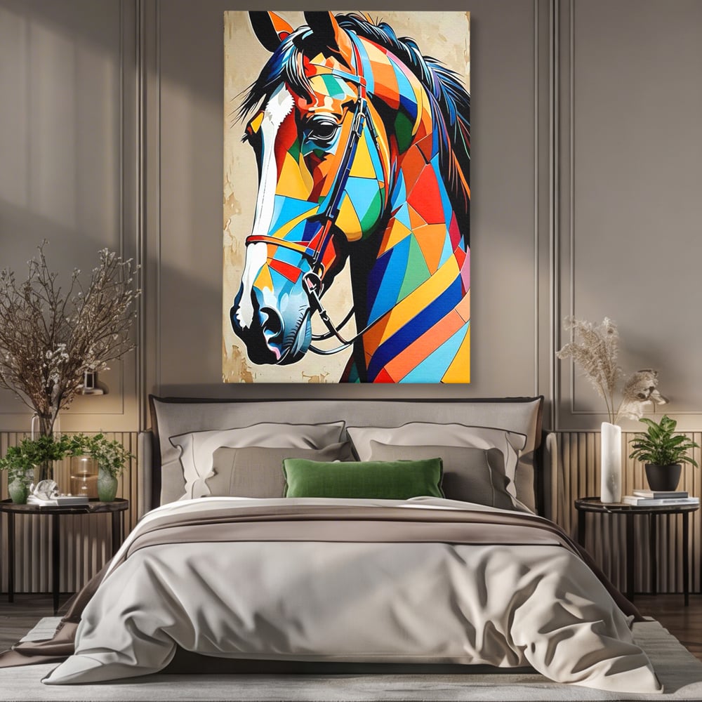 Tablou Canvas Premium, LuxCanva® C1301, Calul din lumina, Geometrie, Culori, Abstract, Armasar, Herghelie, Curcubeu, Calaret, Noblete, Forta, Gratie, Natura, Eleganta, Birou, Living, Dormitor