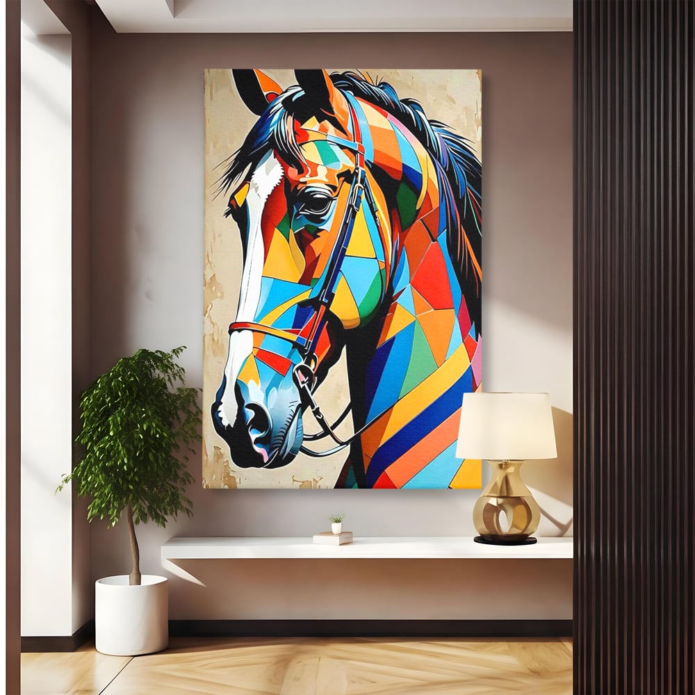 Tablou Canvas Premium, LuxCanva® C1301, Calul din lumina, Geometrie, Culori, Abstract, Armasar, Herghelie, Curcubeu, Calaret, Noblete, Forta, Gratie, Natura, Eleganta, Birou, Living, Dormitor