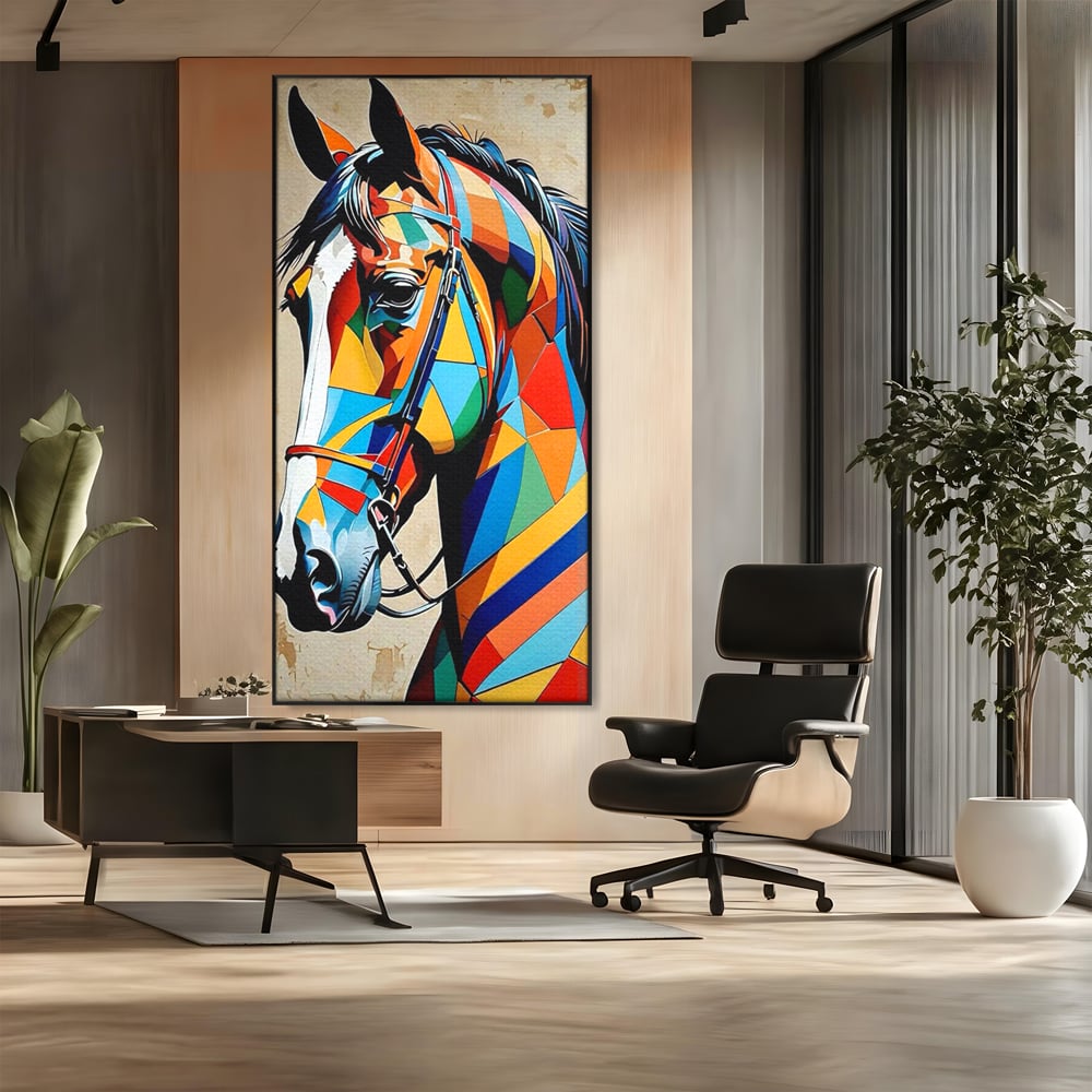 Tablou Canvas Premium, LuxCanva® C1301, Calul din lumina, Geometrie, Culori, Abstract, Armasar, Herghelie, Curcubeu, Calaret, Noblete, Forta, Gratie, Natura, Eleganta, Birou, Living, Dormitor