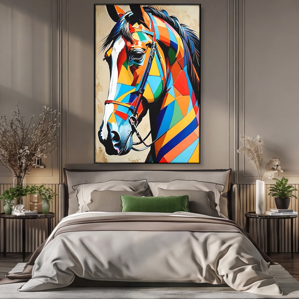 Tablou Canvas Premium, LuxCanva® C1301, Calul din lumina, Geometrie, Culori, Abstract, Armasar, Herghelie, Curcubeu, Calaret, Noblete, Forta, Gratie, Natura, Eleganta, Birou, Living, Dormitor