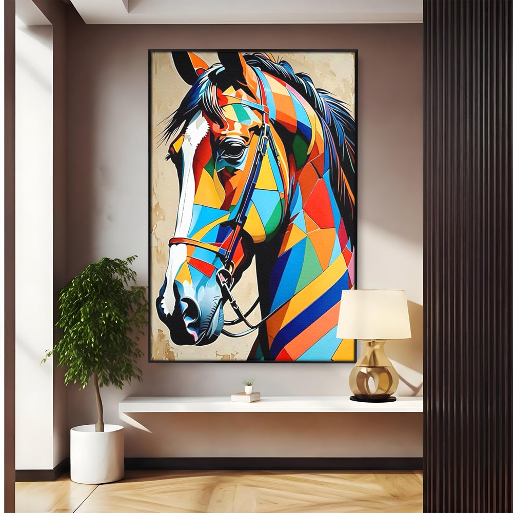 Tablou Canvas Premium, LuxCanva® C1301, Calul din lumina, Geometrie, Culori, Abstract, Armasar, Herghelie, Curcubeu, Calaret, Noblete, Forta, Gratie, Natura, Eleganta, Birou, Living, Dormitor