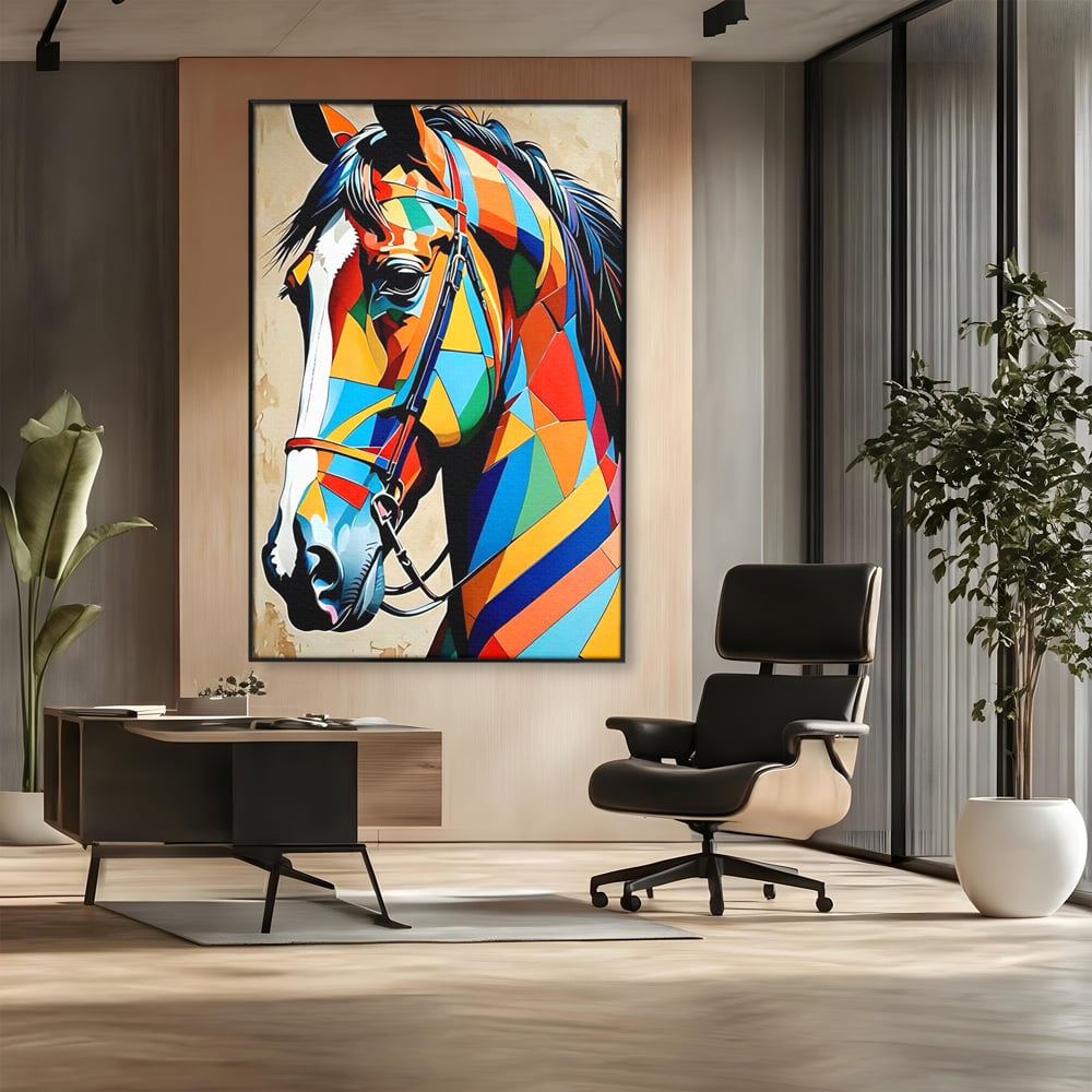 Tablou Canvas Premium, LuxCanva® C1301, Calul din lumina, Geometrie, Culori, Abstract, Armasar, Herghelie, Curcubeu, Calaret, Noblete, Forta, Gratie, Natura, Eleganta, Birou, Living, Dormitor