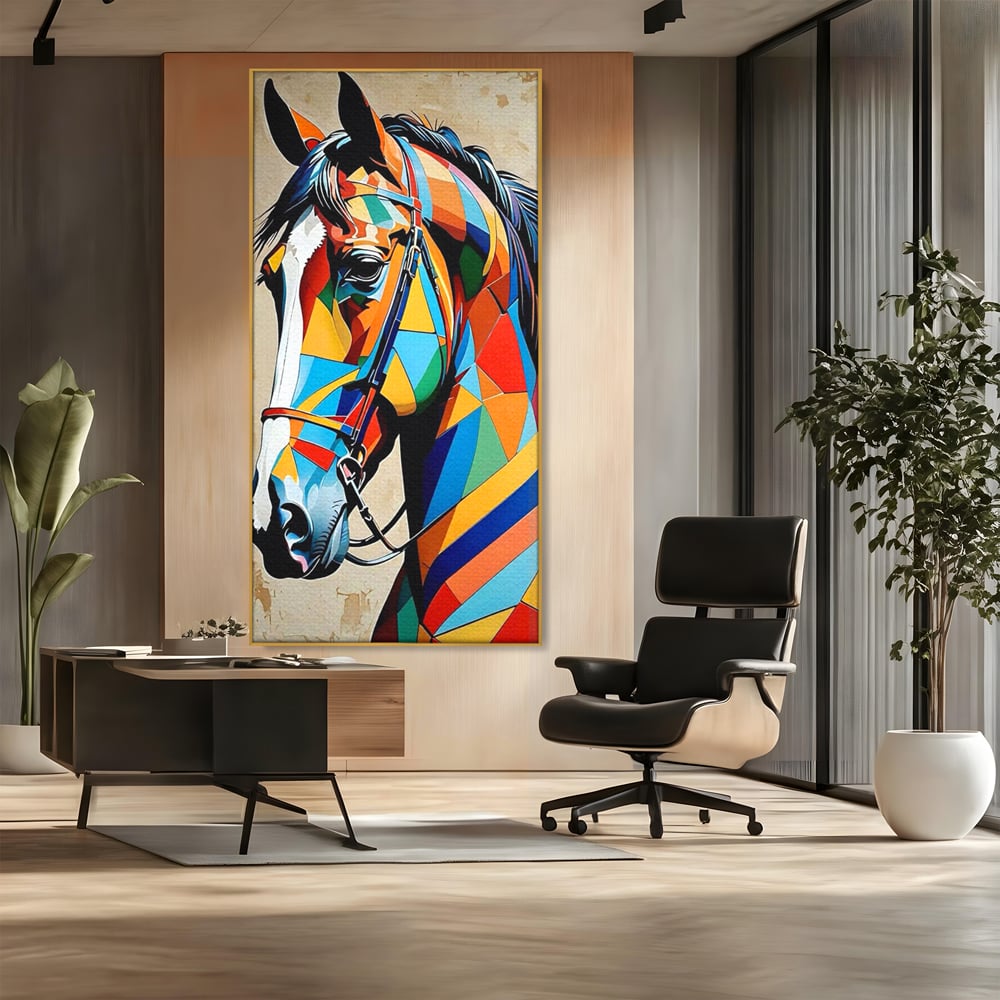 Tablou Canvas Premium, LuxCanva® C1301, Calul din lumina, Geometrie, Culori, Abstract, Armasar, Herghelie, Curcubeu, Calaret, Noblete, Forta, Gratie, Natura, Eleganta, Birou, Living, Dormitor