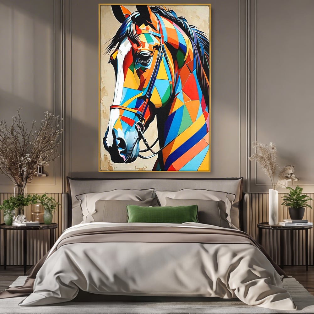 Tablou Canvas Premium, LuxCanva® C1301, Calul din lumina, Geometrie, Culori, Abstract, Armasar, Herghelie, Curcubeu, Calaret, Noblete, Forta, Gratie, Natura, Eleganta, Birou, Living, Dormitor