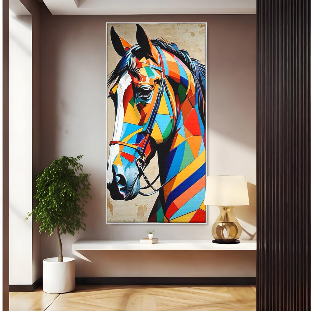 Tablou Canvas Premium, LuxCanva® C1301, Calul din lumina, Geometrie, Culori, Abstract, Armasar, Herghelie, Curcubeu, Calaret, Noblete, Forta, Gratie, Natura, Eleganta, Birou, Living, Dormitor