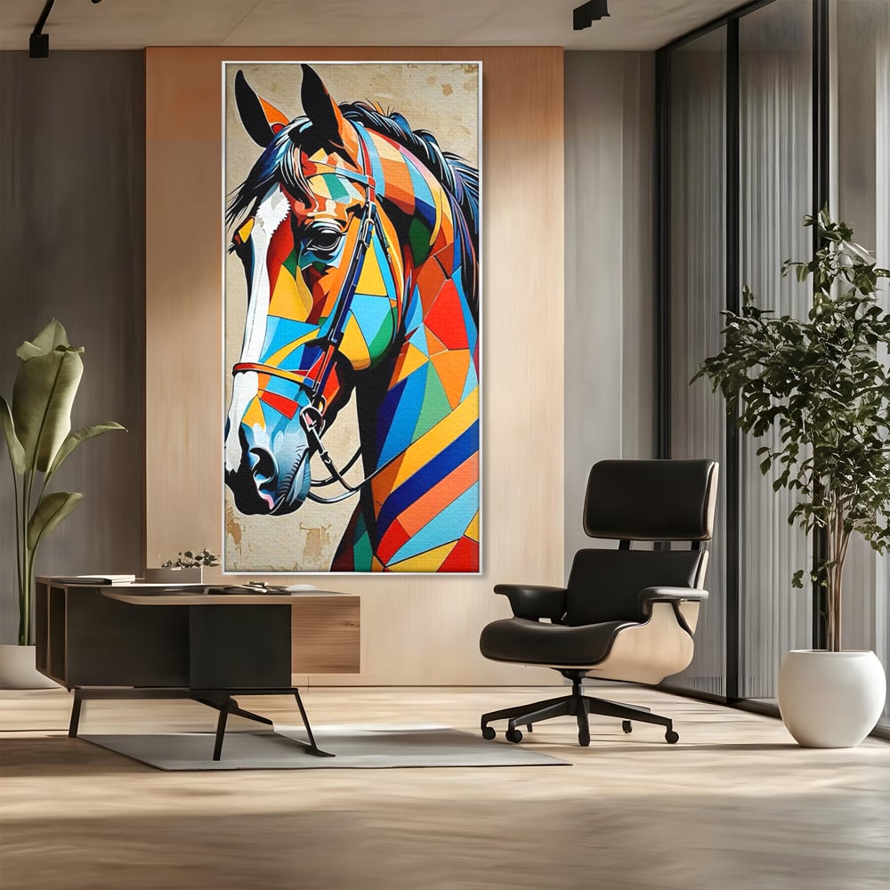 Tablou Canvas Premium, LuxCanva® C1301, Calul din lumina, Geometrie, Culori, Abstract, Armasar, Herghelie, Curcubeu, Calaret, Noblete, Forta, Gratie, Natura, Eleganta, Birou, Living, Dormitor