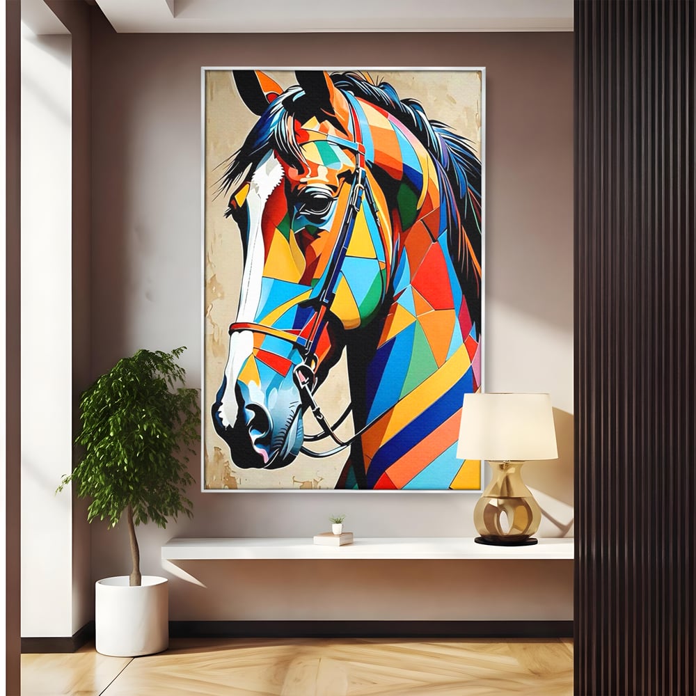Tablou Canvas Premium, LuxCanva® C1301, Calul din lumina, Geometrie, Culori, Abstract, Armasar, Herghelie, Curcubeu, Calaret, Noblete, Forta, Gratie, Natura, Eleganta, Birou, Living, Dormitor