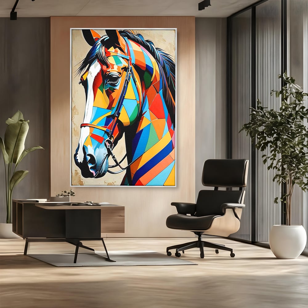 Tablou Canvas Premium, LuxCanva® C1301, Calul din lumina, Geometrie, Culori, Abstract, Armasar, Herghelie, Curcubeu, Calaret, Noblete, Forta, Gratie, Natura, Eleganta, Birou, Living, Dormitor