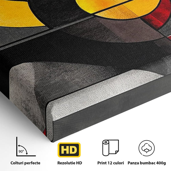 Tablou Canvas Premium, LuxCanva® C1302, Cercul care taie linistea, Geometrie, Culori, Abstract, Echilibru, Rosu, Foc, Cerc, Ars, Linii, Arhitectura, Simbol, Design, Arta, Birou, Living, Dormitor