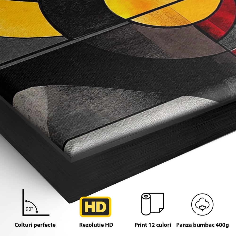 Tablou Canvas Premium, LuxCanva® C1302, Cercul care taie linistea, Geometrie, Culori, Abstract, Echilibru, Rosu, Foc, Cerc, Ars, Linii, Arhitectura, Simbol, Design, Arta, Birou, Living, Dormitor
