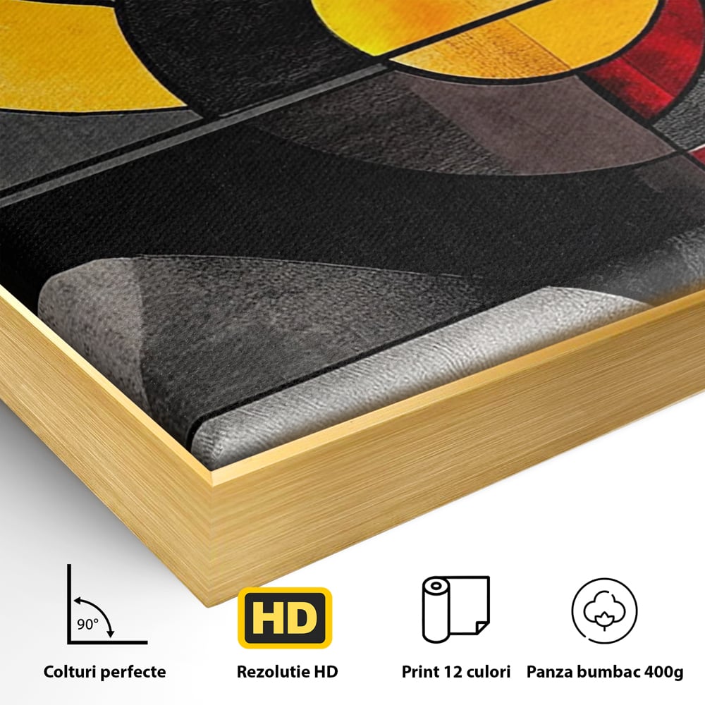 Tablou Canvas Premium, LuxCanva® C1302, Cercul care taie linistea, Geometrie, Culori, Abstract, Echilibru, Rosu, Foc, Cerc, Ars, Linii, Arhitectura, Simbol, Design, Arta, Birou, Living, Dormitor