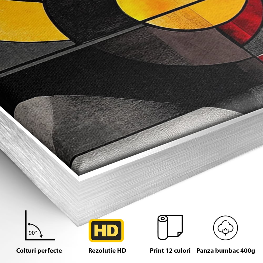 Tablou Canvas Premium, LuxCanva® C1302, Cercul care taie linistea, Geometrie, Culori, Abstract, Echilibru, Rosu, Foc, Cerc, Ars, Linii, Arhitectura, Simbol, Design, Arta, Birou, Living, Dormitor