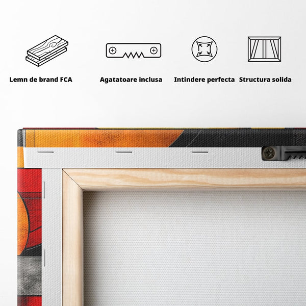 Tablou Canvas Premium, LuxCanva® C1302, Cercul care taie linistea, Geometrie, Culori, Abstract, Echilibru, Rosu, Foc, Cerc, Ars, Linii, Arhitectura, Simbol, Design, Arta, Birou, Living, Dormitor