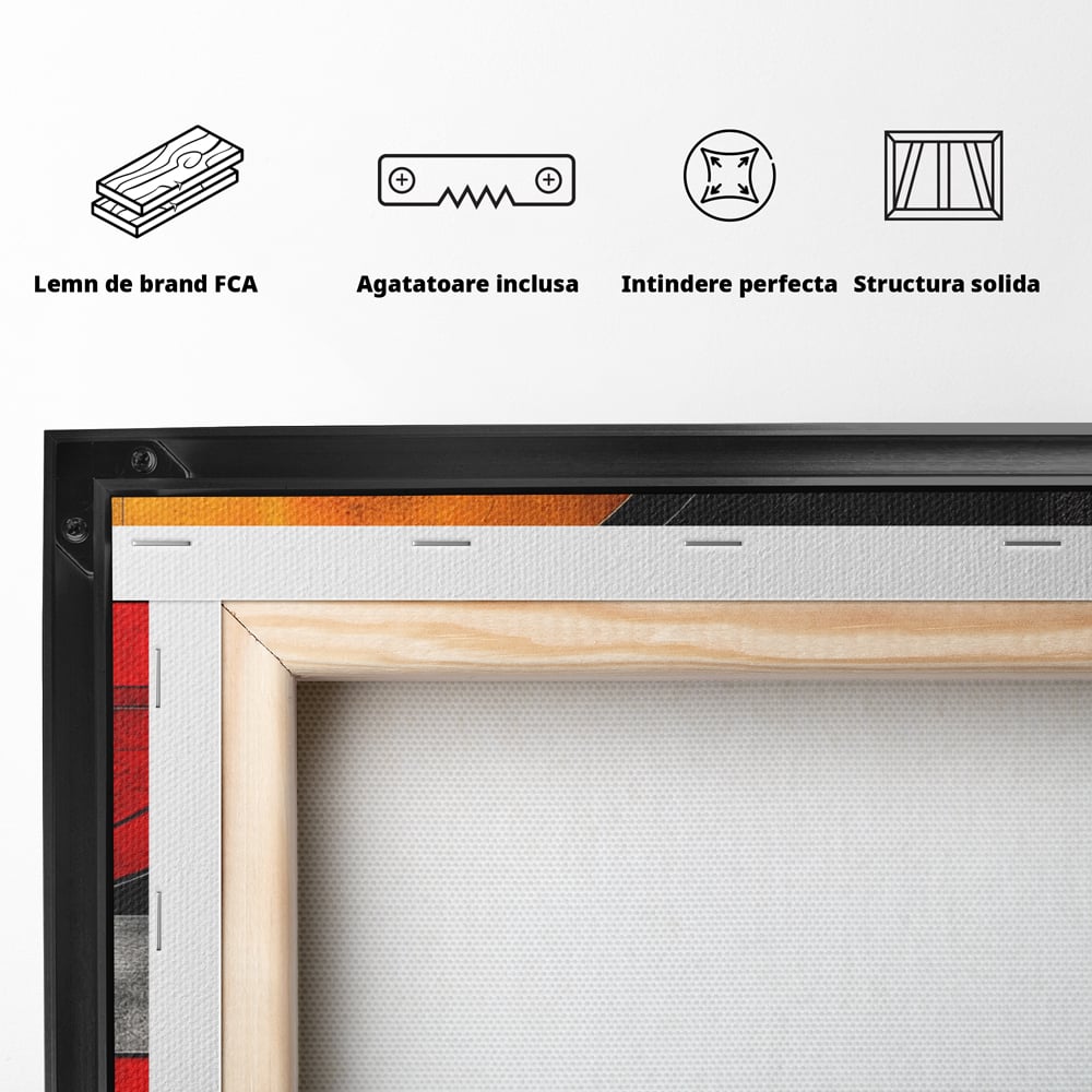Tablou Canvas Premium, LuxCanva® C1302, Cercul care taie linistea, Geometrie, Culori, Abstract, Echilibru, Rosu, Foc, Cerc, Ars, Linii, Arhitectura, Simbol, Design, Arta, Birou, Living, Dormitor
