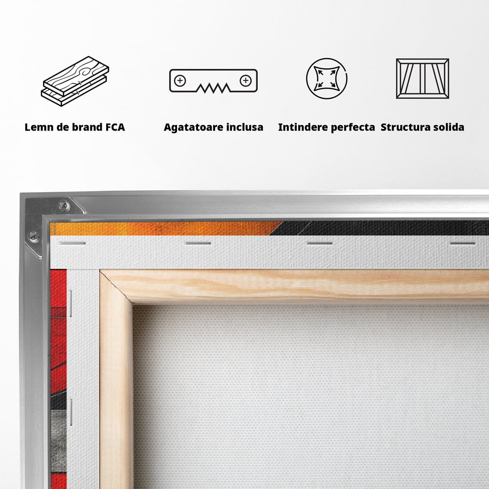 Tablou Canvas Premium, LuxCanva® C1302, Cercul care taie linistea, Geometrie, Culori, Abstract, Echilibru, Rosu, Foc, Cerc, Ars, Linii, Arhitectura, Simbol, Design, Arta, Birou, Living, Dormitor