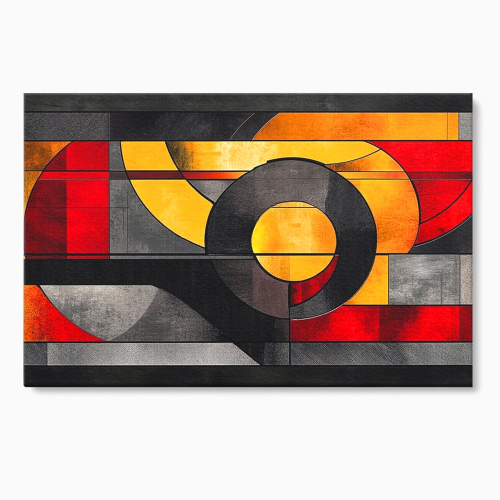 Tablou Canvas Premium, LuxCanva® C1302, Cercul care taie linistea, Geometrie, Culori, Abstract, Echilibru, Rosu, Foc, Cerc, Ars, Linii, Arhitectura, Simbol, Design, Arta, Birou, Living, Dormitor
