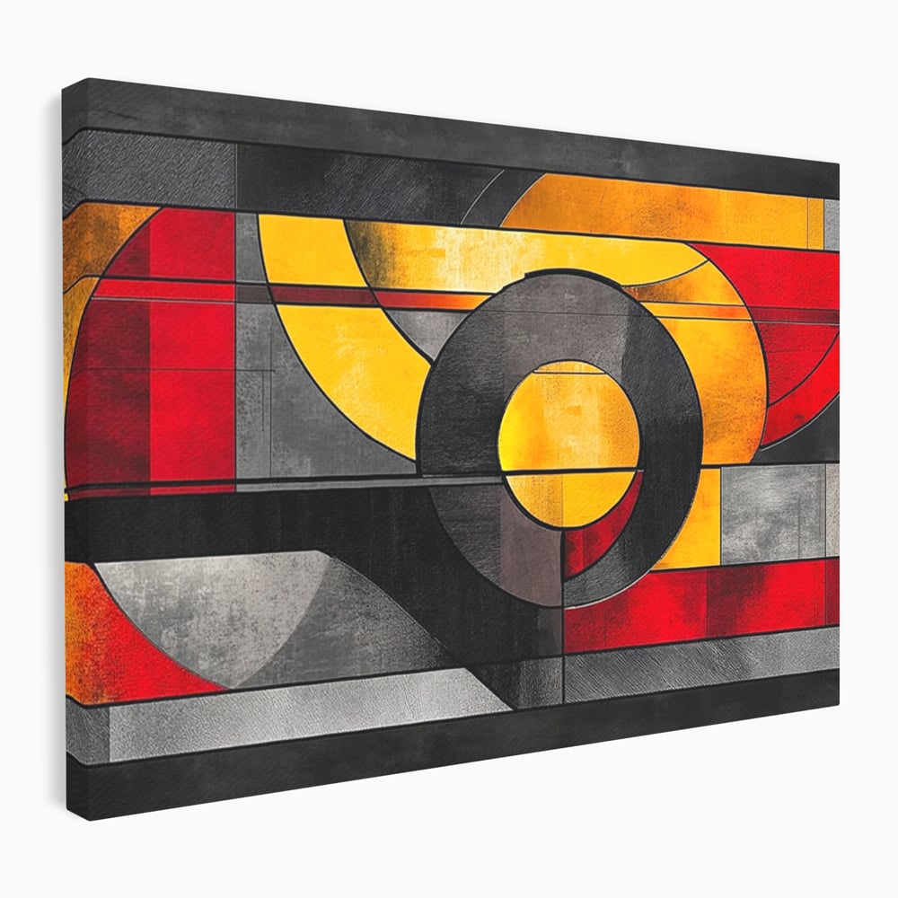 Tablou Canvas Premium, LuxCanva® C1302, Cercul care taie linistea, Geometrie, Culori, Abstract, Echilibru, Rosu, Foc, Cerc, Ars, Linii, Arhitectura, Simbol, Design, Arta, Birou, Living, Dormitor