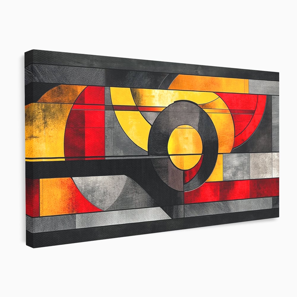 Tablou Canvas Premium, LuxCanva® C1302, Cercul care taie linistea, Geometrie, Culori, Abstract, Echilibru, Rosu, Foc, Cerc, Ars, Linii, Arhitectura, Simbol, Design, Arta, Birou, Living, Dormitor