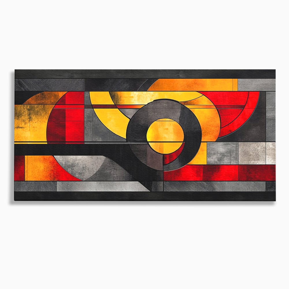 Tablou Canvas Premium, LuxCanva® C1302, Cercul care taie linistea, Geometrie, Culori, Abstract, Echilibru, Rosu, Foc, Cerc, Ars, Linii, Arhitectura, Simbol, Design, Arta, Birou, Living, Dormitor