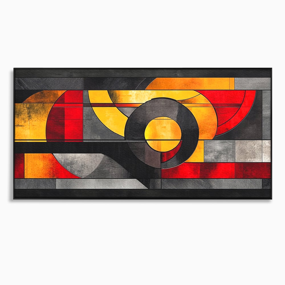 Tablou Canvas Premium, LuxCanva® C1302, Cercul care taie linistea, Geometrie, Culori, Abstract, Echilibru, Rosu, Foc, Cerc, Ars, Linii, Arhitectura, Simbol, Design, Arta, Birou, Living, Dormitor