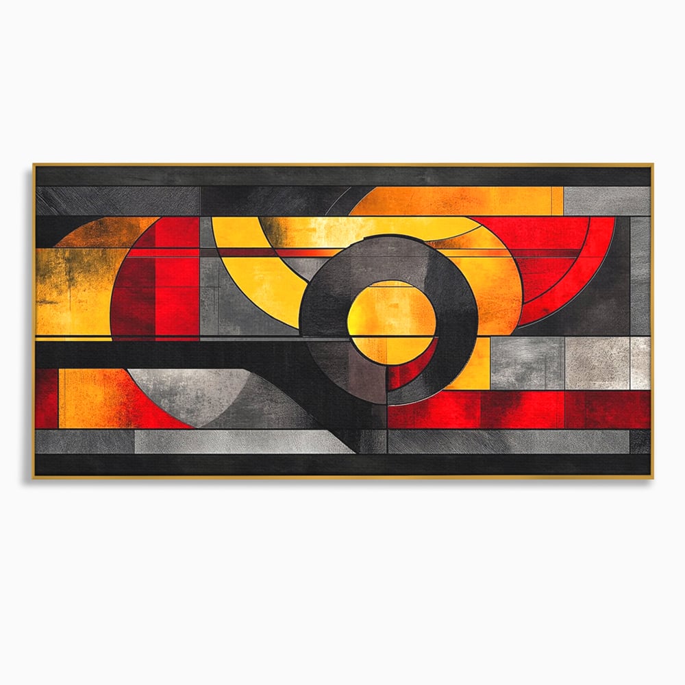 Tablou Canvas Premium, LuxCanva® C1302, Cercul care taie linistea, Geometrie, Culori, Abstract, Echilibru, Rosu, Foc, Cerc, Ars, Linii, Arhitectura, Simbol, Design, Arta, Birou, Living, Dormitor