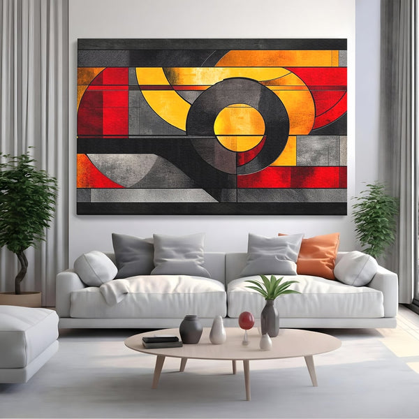 Tablou Canvas Premium, LuxCanva® C1302, Cercul care taie linistea, Geometrie, Culori, Abstract, Echilibru, Rosu, Foc, Cerc, Ars, Linii, Arhitectura, Simbol, Design, Arta, Birou, Living, Dormitor