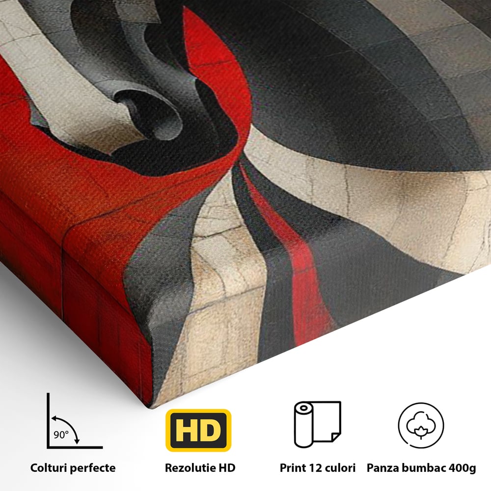 Tablou Canvas Premium, LuxCanva® C1303, Calul din foc si umbra, Geometrie, Culori, Abstract, Rosu, Foc, Linii, Cal, Frumusete, Animal, Veghe, Paznic, Simbol, Design, Arta, Birou, Living, Dormitor