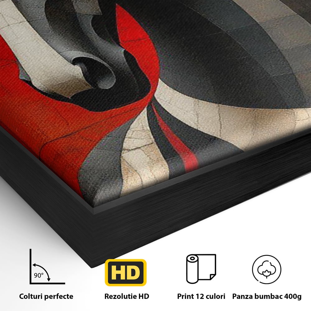 Tablou Canvas Premium, LuxCanva® C1303, Calul din foc si umbra, Geometrie, Culori, Abstract, Rosu, Foc, Linii, Cal, Frumusete, Animal, Veghe, Paznic, Simbol, Design, Arta, Birou, Living, Dormitor