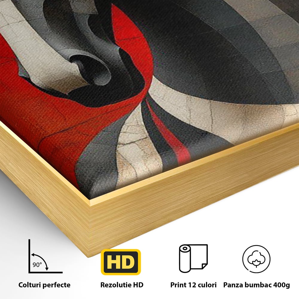 Tablou Canvas Premium, LuxCanva® C1303, Calul din foc si umbra, Geometrie, Culori, Abstract, Rosu, Foc, Linii, Cal, Frumusete, Animal, Veghe, Paznic, Simbol, Design, Arta, Birou, Living, Dormitor