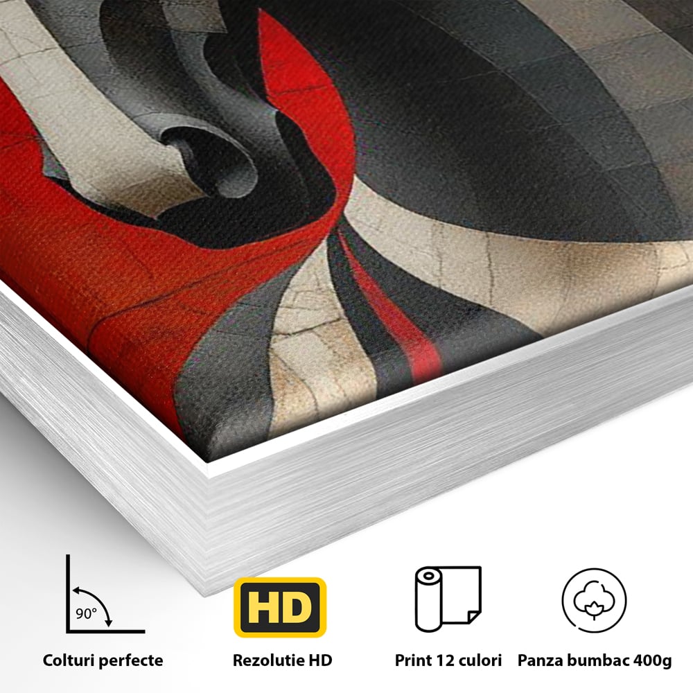 Tablou Canvas Premium, LuxCanva® C1303, Calul din foc si umbra, Geometrie, Culori, Abstract, Rosu, Foc, Linii, Cal, Frumusete, Animal, Veghe, Paznic, Simbol, Design, Arta, Birou, Living, Dormitor