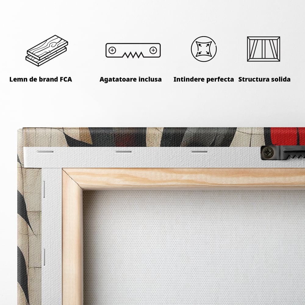 Tablou Canvas Premium, LuxCanva® C1303, Calul din foc si umbra, Geometrie, Culori, Abstract, Rosu, Foc, Linii, Cal, Frumusete, Animal, Veghe, Paznic, Simbol, Design, Arta, Birou, Living, Dormitor