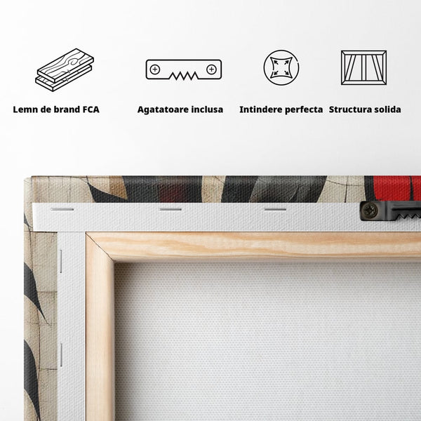 Tablou Canvas Premium, LuxCanva® C1303, Calul din foc si umbra, Geometrie, Culori, Abstract, Rosu, Foc, Linii, Cal, Frumusete, Animal, Veghe, Paznic, Simbol, Design, Arta, Birou, Living, Dormitor