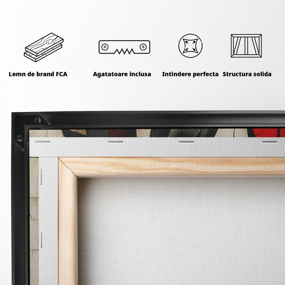 Tablou Canvas Premium, LuxCanva® C1303, Calul din foc si umbra, Geometrie, Culori, Abstract, Rosu, Foc, Linii, Cal, Frumusete, Animal, Veghe, Paznic, Simbol, Design, Arta, Birou, Living, Dormitor