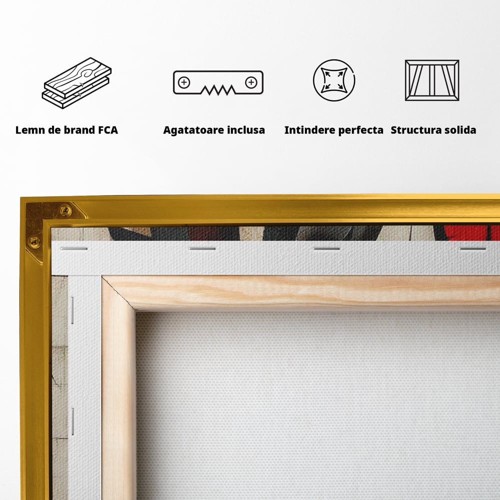 Tablou Canvas Premium, LuxCanva® C1303, Calul din foc si umbra, Geometrie, Culori, Abstract, Rosu, Foc, Linii, Cal, Frumusete, Animal, Veghe, Paznic, Simbol, Design, Arta, Birou, Living, Dormitor