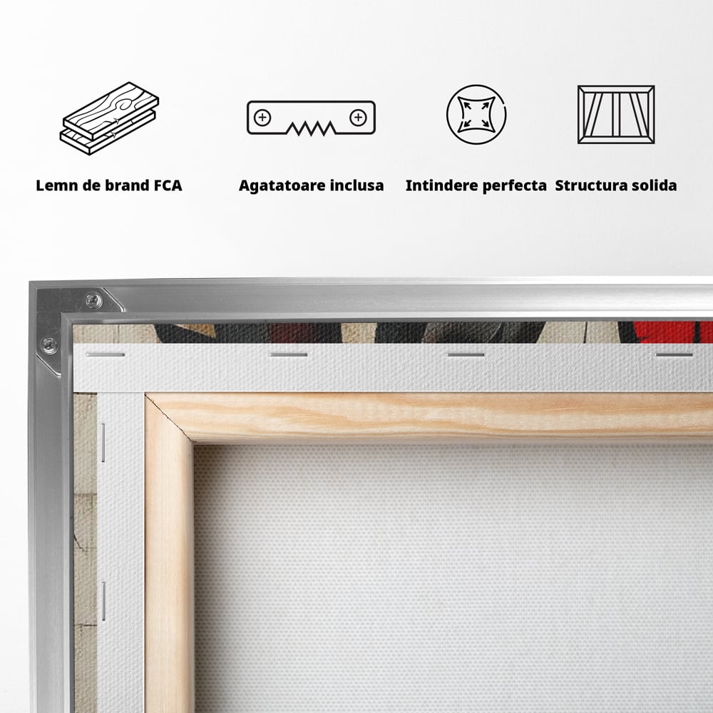 Tablou Canvas Premium, LuxCanva® C1303, Calul din foc si umbra, Geometrie, Culori, Abstract, Rosu, Foc, Linii, Cal, Frumusete, Animal, Veghe, Paznic, Simbol, Design, Arta, Birou, Living, Dormitor