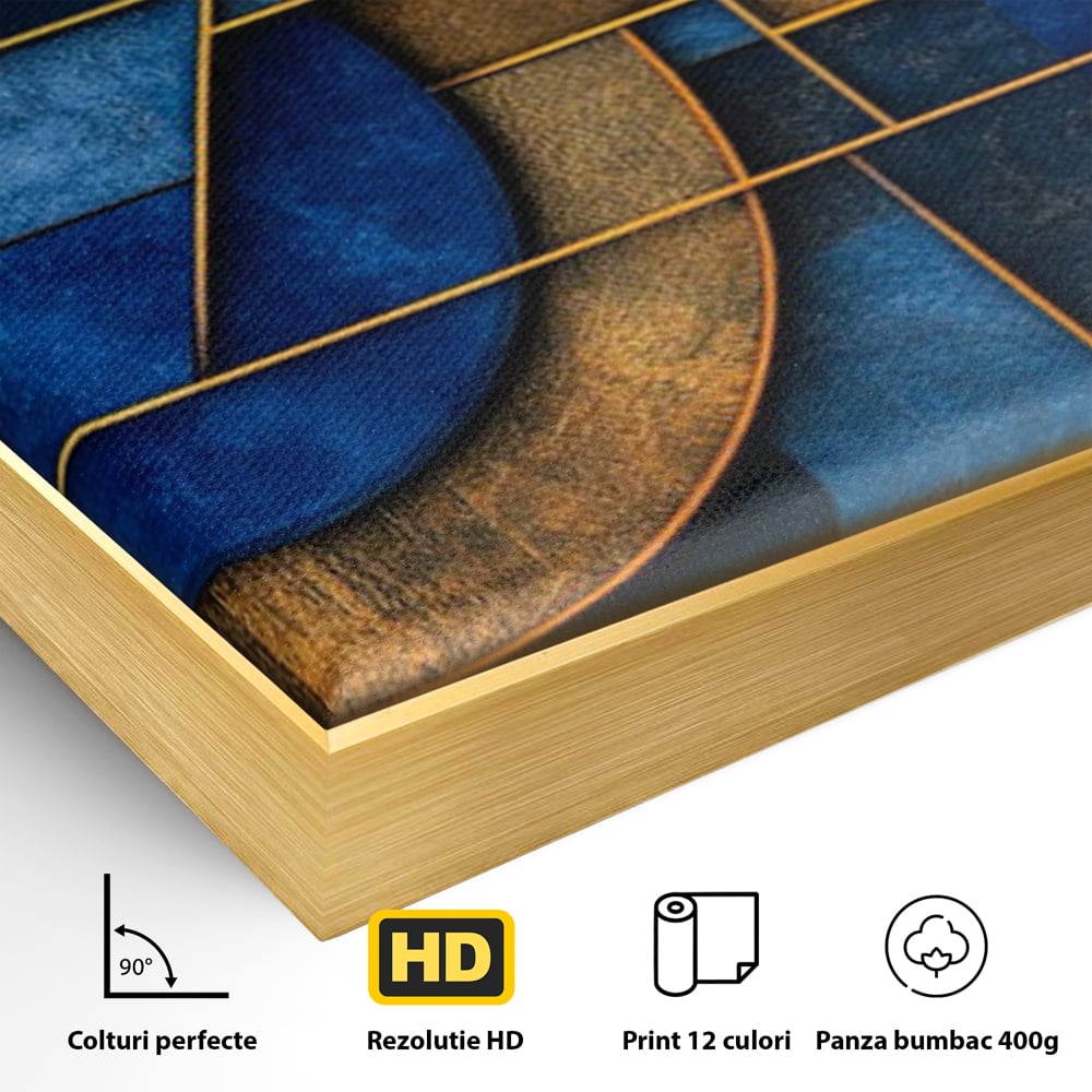 Tablou Canvas Premium, LuxCanva® C1304, Albastru arhitectural, Geometrie, Culori, Abstract, Albastru, Auriu, Profund, Minimalism, Design, Mural, Interior, Expozitie, Arta, Birou, Living, Dormitor