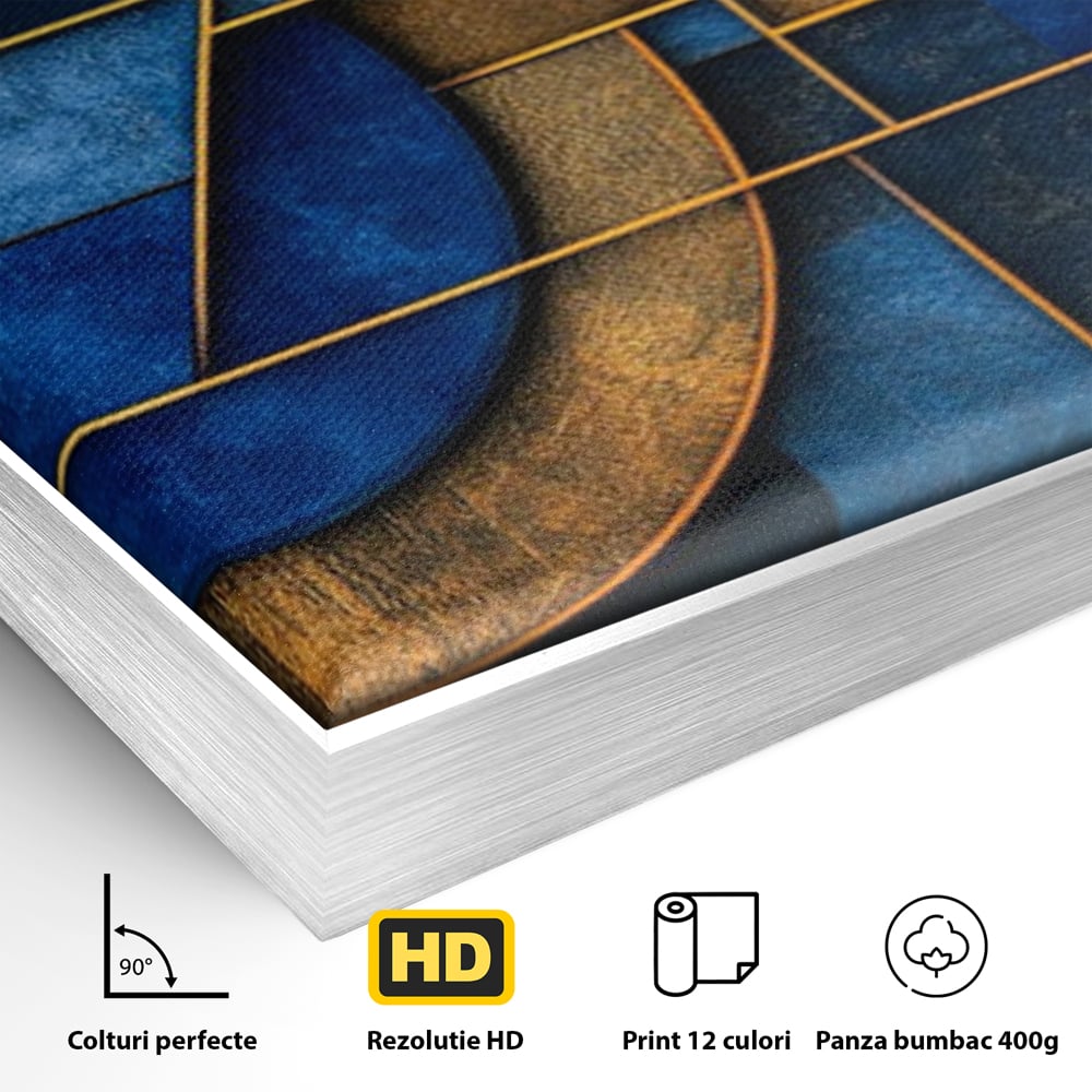 Tablou Canvas Premium, LuxCanva® C1304, Albastru arhitectural, Geometrie, Culori, Abstract, Albastru, Auriu, Profund, Minimalism, Design, Mural, Interior, Expozitie, Arta, Birou, Living, Dormitor
